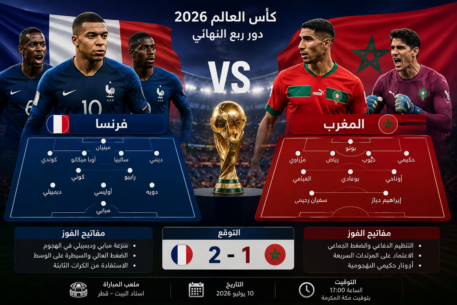 توقعات مباراة المغربي/فرنسا
