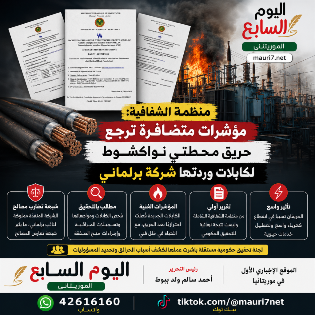 منظمة الشفافية: كابلات جديدة قد تكون وراء حريق محطتي كهرباء نواكشوط